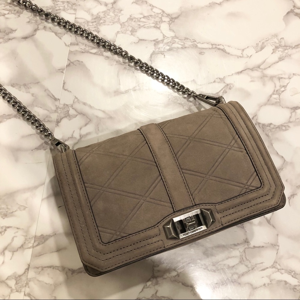 NEW Rebecca Minkoff Love Crossbody Bag Taupe Leather Chain Purse
